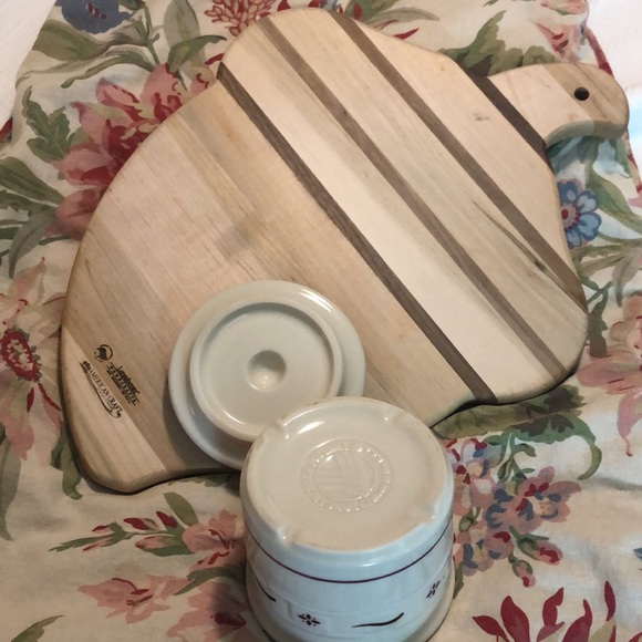 LONGABERGER American Craft 
Acorn Maple Wood Cutting Board + Ceramic Crock NEW - Picture 14 of 16